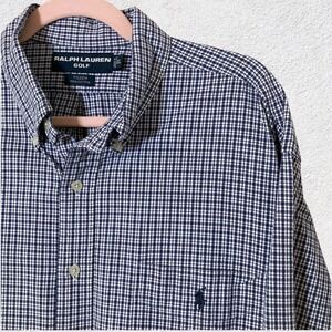 Ralph Lauren Golf Men XL Tilden Check Shirt Blue White Cotton Button Down Preppy